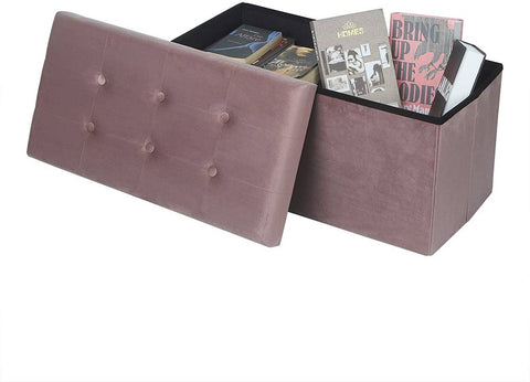 Rootz Velvet Storage Stool - Foldable Ottoman - Large Capacity - Elegant Design - 76cm x 38cm x 37.5cm