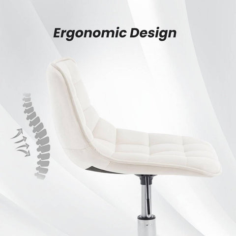 Rootz Office Stool - Ergonomic Work Chair - Velvet Swivel Chair - Comfortable, Adjustable, Durable - Cream White - 43cm x 60-67.5cm x 50cm