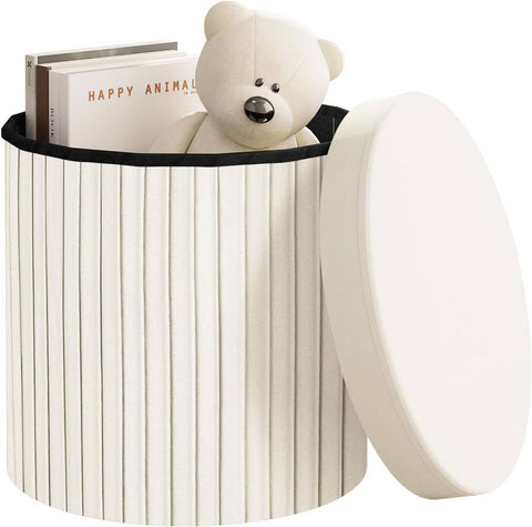 Rootz Storage Stool - Ottoman - Footstool - Soft & Robust - 38cm x 36cm - Cream/Light Gray - 30L Capacity - E1 MDF Frame - Velvet Cover