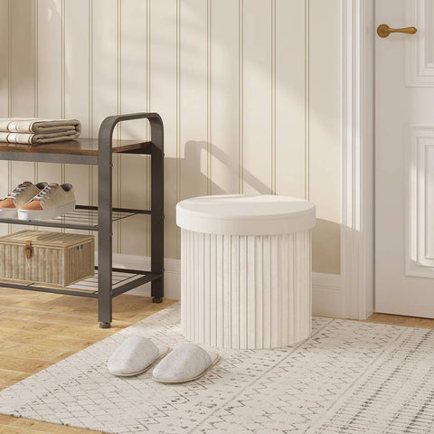 Rootz Storage Stool - Ottoman - Footstool - Soft & Robust - 38cm x 36cm - Cream/Light Gray - 30L Capacity - E1 MDF Frame - Velvet Cover