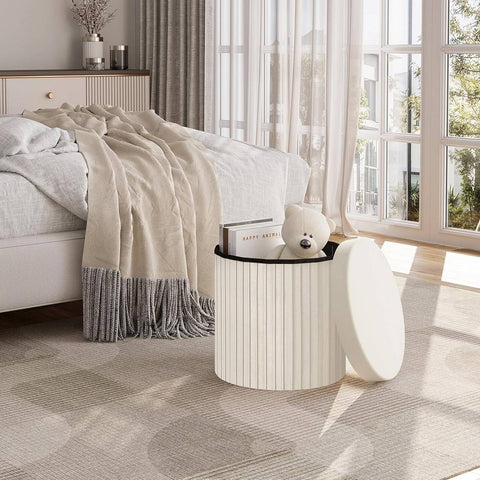 Rootz Storage Stool - Ottoman - Footstool - Soft & Robust - 38cm x 36cm - Cream/Light Gray - 30L Capacity - E1 MDF Frame - Velvet Cover