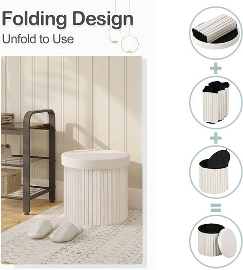 Rootz Storage Stool - Ottoman - Footstool - Soft & Robust - 38cm x 36cm - Cream/Light Gray - 30L Capacity - E1 MDF Frame - Velvet Cover