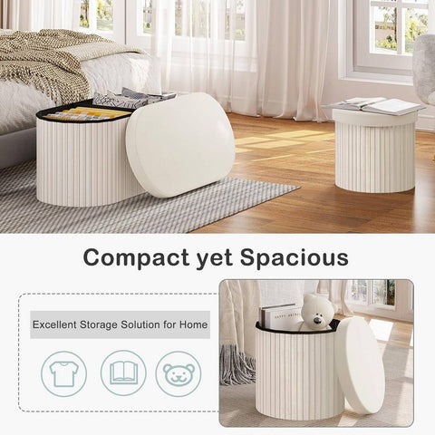 Rootz Storage Stool - Ottoman - Footstool - Soft & Robust - 38cm x 36cm - Cream/Light Gray - 30L Capacity - E1 MDF Frame - Velvet Cover
