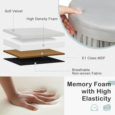 Rootz Round Velvet Storage Stool - Pouf Ottoman - Cream/Grey - Hidden Storage - Soft Padding - 38cm x 36cm - Elegant Ruffle Design