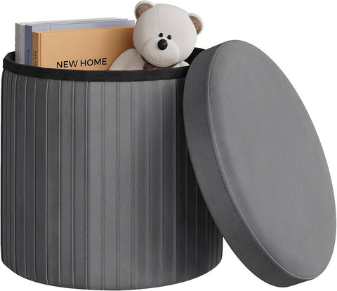 Rootz Velvet Seat Stool - Ottoman - Footrest - Hidden Storage - 38cm x 36cm - Grey - Organize with Style