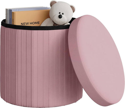 Rootz Pink Velvet Seat Stool - Ottoman - Footrest - Storage Solution - Foldable Design - 38cm x 36cm