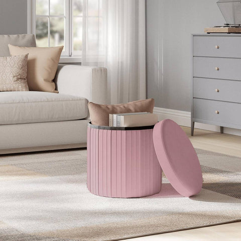 Rootz Pink Velvet Seat Stool - Ottoman - Footrest - Storage Solution - Foldable Design - 38cm x 36cm