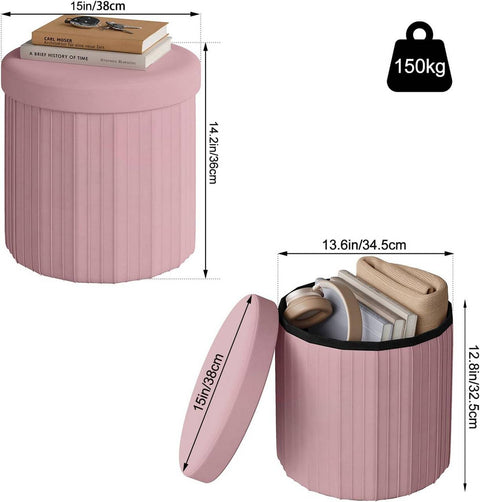Rootz Pink Velvet Seat Stool - Ottoman - Footrest - Storage Solution - Foldable Design - 38cm x 36cm