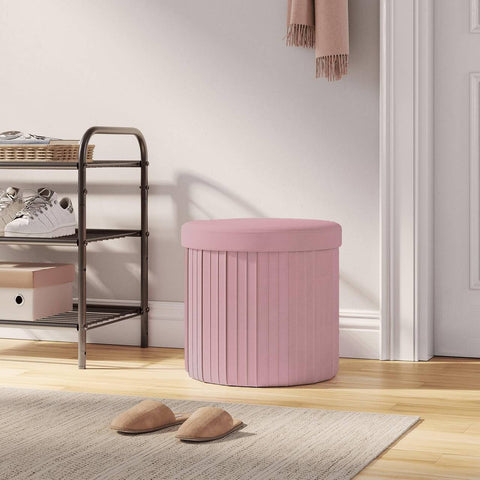 Rootz Pink Velvet Seat Stool - Ottoman - Footrest - Storage Solution - Foldable Design - 38cm x 36cm