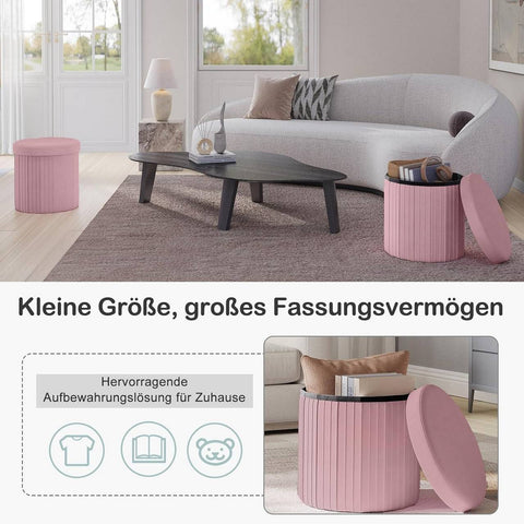 Rootz Pink Velvet Seat Stool - Ottoman - Footrest - Storage Solution - Foldable Design - 38cm x 36cm