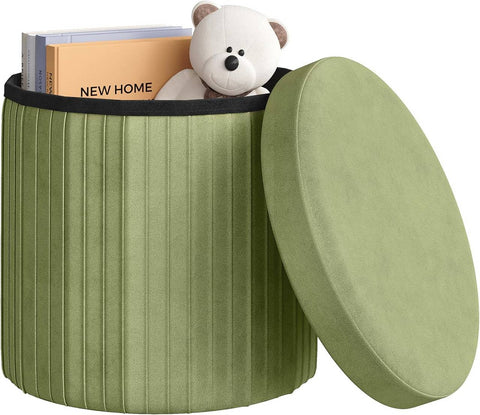 Rootz 2-in-1 Velvet Storage Seat Stool - Ottoman - Footstool - Hidden Storage - 38 x 36 cm - Green