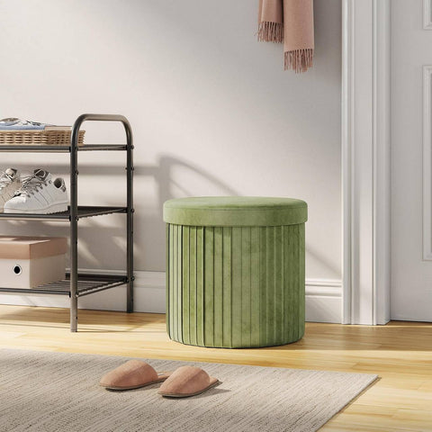Rootz 2-in-1 Velvet Storage Seat Stool - Ottoman - Footstool - Hidden Storage - 38 x 36 cm - Green