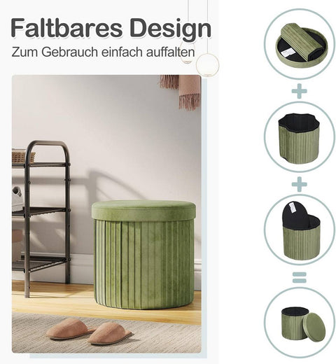 Rootz 2-in-1 Velvet Storage Seat Stool - Ottoman - Footstool - Hidden Storage - 38 x 36 cm - Green