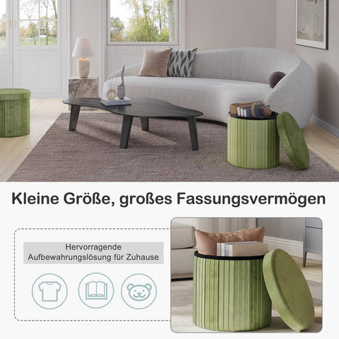 Rootz 2-in-1 Velvet Storage Seat Stool - Ottoman - Footstool - Hidden Storage - 38 x 36 cm - Green