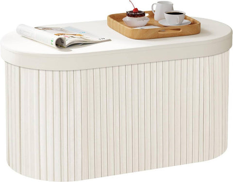 Rootz Velvet Storage Bench - Ottoman Bench - Large Footstool - Skin-Friendly - 76L Capacity - Cream - 76cm x 38cm x 38cm