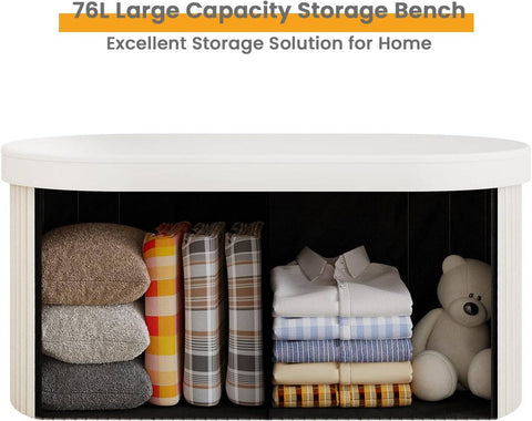 Rootz Velvet Storage Bench - Ottoman Bench - Large Footstool - Skin-Friendly - 76L Capacity - Cream - 76cm x 38cm x 38cm