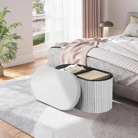 Rootz Velvet Seat Stool - Storage Ottoman - Foldable Furniture - 76L Capacity - 76x38x38cm Grey
