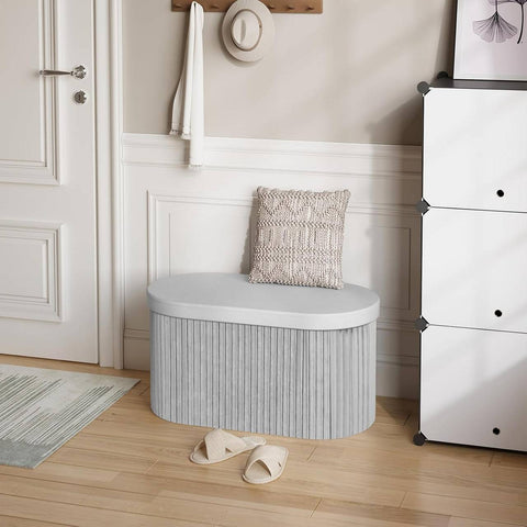 Rootz Velvet Seat Stool - Storage Ottoman - Foldable Furniture - 76L Capacity - 76x38x38cm Grey