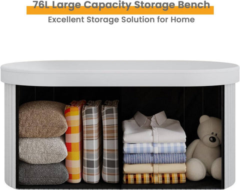 Rootz Velvet Seat Stool - Storage Ottoman - Foldable Furniture - 76L Capacity - 76x38x38cm Grey