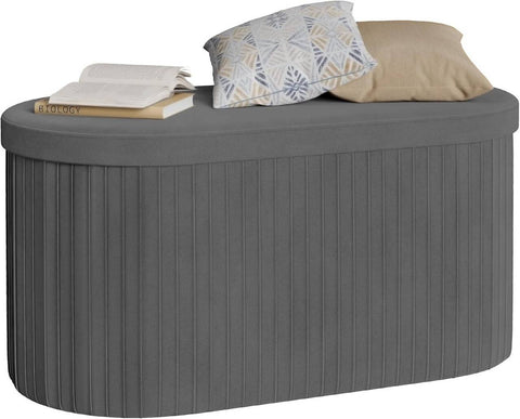 Rootz Velvet Foldable Storage Stool - Ottoman - Seat Chest - Comfortable Foam - 76x38x38 cm, Grey