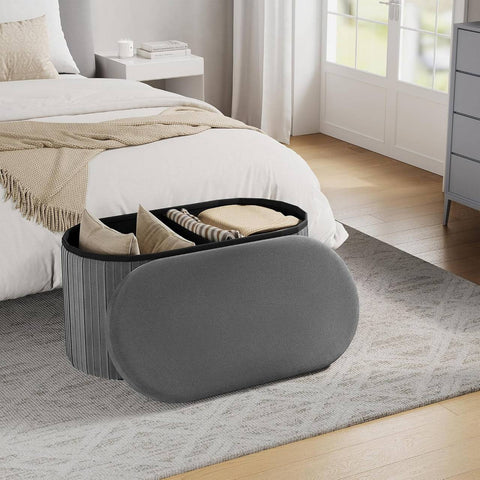Rootz Velvet Foldable Storage Stool - Ottoman - Seat Chest - Comfortable Foam - 76x38x38 cm, Grey