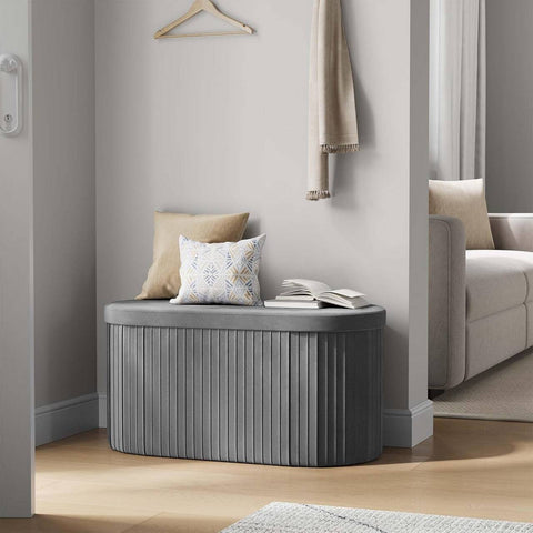 Rootz Velvet Foldable Storage Stool - Ottoman - Seat Chest - Comfortable Foam - 76x38x38 cm, Grey