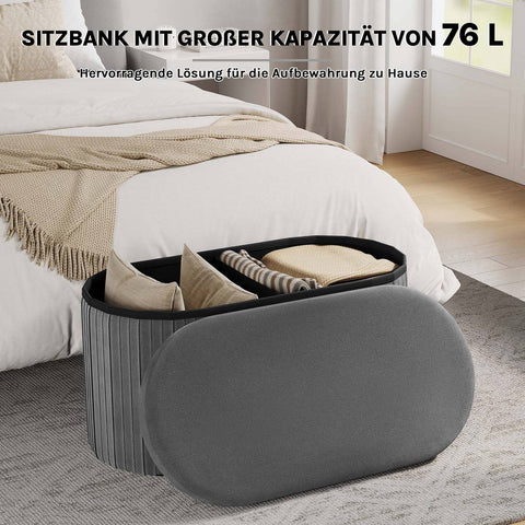 Rootz Velvet Foldable Storage Stool - Ottoman - Seat Chest - Comfortable Foam - 76x38x38 cm, Grey