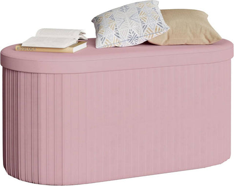 Rootz Foldable Seat Stool - Velvet Ottoman - Storage Bench - Large Storage 76L - 76x38x38cm Pink - Comfortable Seating Solution