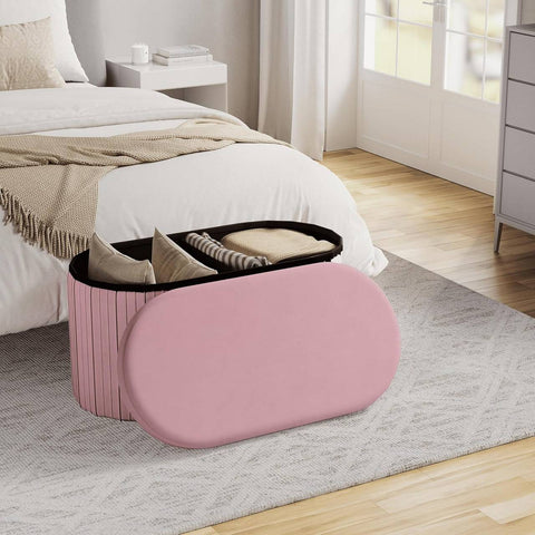 Rootz Foldable Seat Stool - Velvet Ottoman - Storage Bench - Large Storage 76L - 76x38x38cm Pink - Comfortable Seating Solution