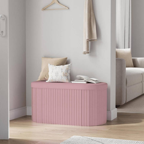 Rootz Foldable Seat Stool - Velvet Ottoman - Storage Bench - Large Storage 76L - 76x38x38cm Pink - Comfortable Seating Solution