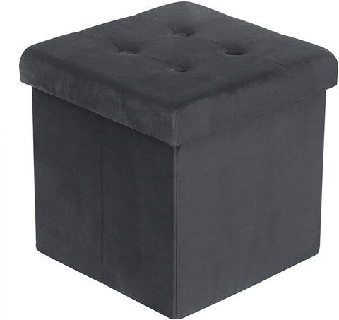 Rootz Foldable Storage Stool - Ottoman Bench - Box Seat - Velvet Cushion - Shoe Cabinet - 37.5cm x 38cm x 37.5cm