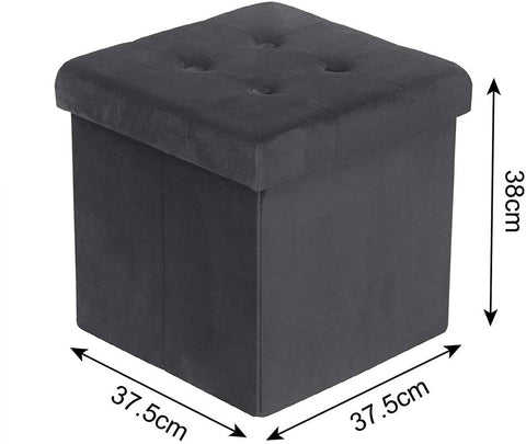 Rootz Foldable Storage Stool - Ottoman Bench - Box Seat - Velvet Cushion - Shoe Cabinet - 37.5cm x 38cm x 37.5cm