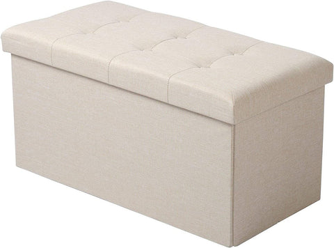 Rootz Foldable Storage Stool - Ottoman - Footrest - Large Capacity - 76cm x 37.5cm x 38cm - Convenient Storage - Linen Fabric - 80L