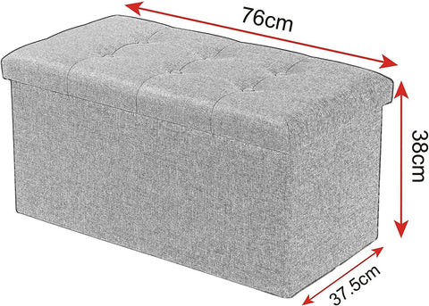 Rootz Foldable Storage Stool - Ottoman - Footrest - Large Capacity - 76cm x 37.5cm x 38cm - Convenient Storage - Linen Fabric - 80L