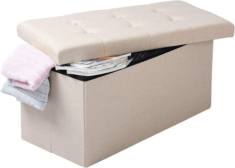 Rootz Foldable Storage Stool - Ottoman - Footrest - Large Capacity - 76cm x 37.5cm x 38cm - Convenient Storage - Linen Fabric - 80L
