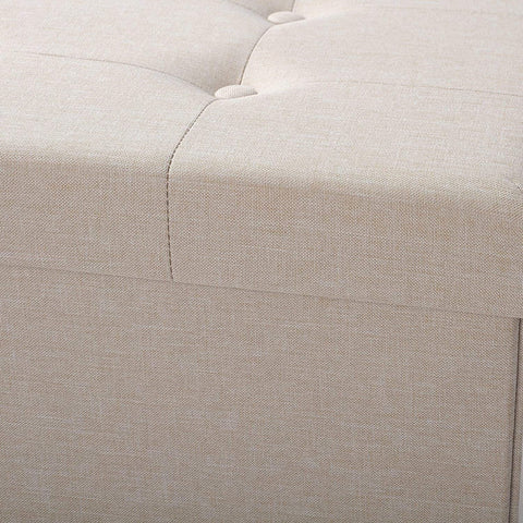 Rootz Foldable Storage Stool - Ottoman - Footrest - Large Capacity - 76cm x 37.5cm x 38cm - Convenient Storage - Linen Fabric - 80L