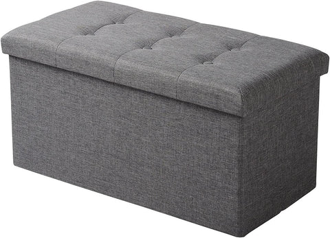 Rootz Foldable Storage Box Ottoman - Linen Stool - Footstool - Large Capacity - 76cm x 38cm x 37.5cm - Dark Gray Light Gray Cream White