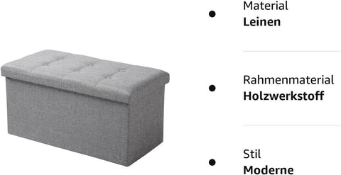 Rootz Foldable Storage Stool with Lid - Linen Ottoman - Large Capacity - Space Saving - Comfortable Seat - 76cm x 38cm x 37.5cm