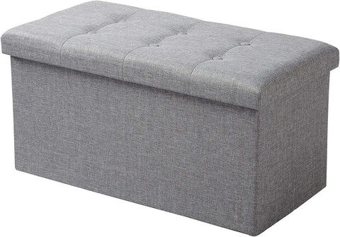 Rootz Foldable Storage Stool with Lid - Linen Ottoman - Large Capacity - Space Saving - Comfortable Seat - 76cm x 38cm x 37.5cm
