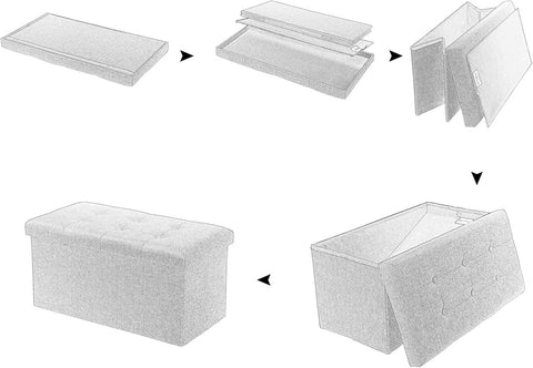 Rootz Foldable Storage Stool with Lid - Linen Ottoman - Large Capacity - Space Saving - Comfortable Seat - 76cm x 38cm x 37.5cm