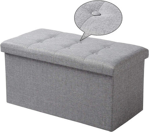 Rootz Foldable Storage Stool with Lid - Linen Ottoman - Large Capacity - Space Saving - Comfortable Seat - 76cm x 38cm x 37.5cm