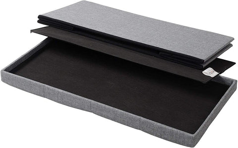 Rootz Foldable Storage Stool with Lid - Linen Ottoman - Large Capacity - Space Saving - Comfortable Seat - 76cm x 38cm x 37.5cm