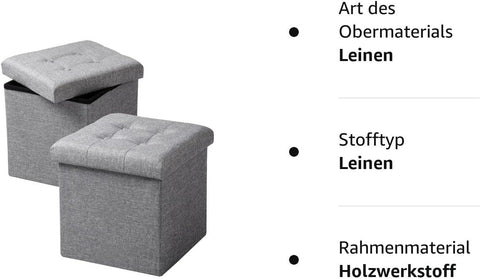 Rootz Foldable Storage Stools Set - Cube Bench - Ottoman Box - Sturdy Structure - Breathable Linen Cover - 37.5cm x 38cm x 37.5cm