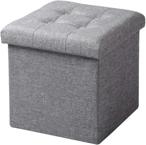 Rootz Folding Storage Stool - Ottoman Bench - Space Saving Seat - MDF (E1) - 37.5cm x 38cm x 37.5cm - Breathable Linen Cover