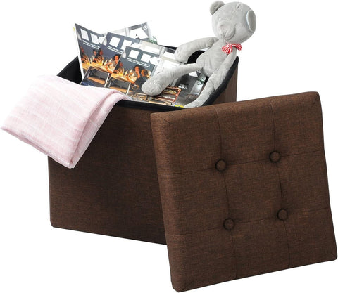 Rootz Foldable Storage Stool - Ottoman Bench - Compact Stool - MDF E1 Structure - Breathable Linen - 37.5cm x 38cm x 37.5cm
