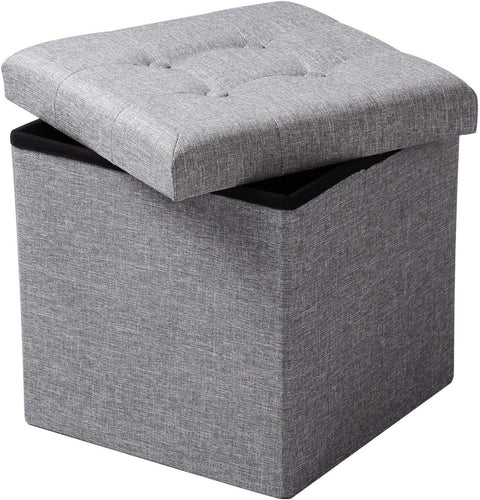 Rootz Folding Storage Stool - Ottoman Bench - Space Saving Seat - MDF (E1) - 37.5cm x 38cm x 37.5cm - Breathable Linen Cover