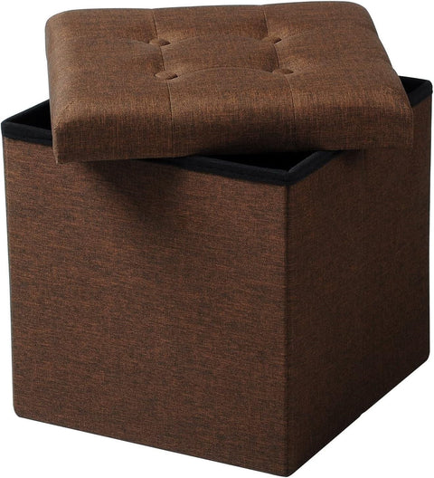 Rootz Foldable Storage Stool - Ottoman Bench - Compact Stool - MDF E1 Structure - Breathable Linen - 37.5cm x 38cm x 37.5cm
