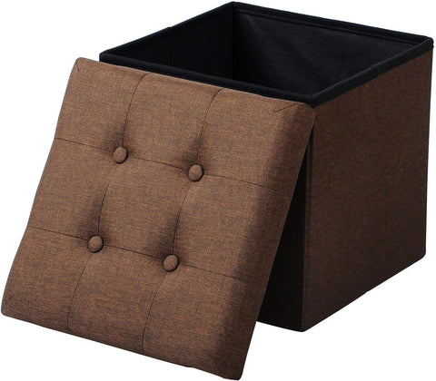 Rootz Foldable Storage Stool - Ottoman Bench - Compact Stool - MDF E1 Structure - Breathable Linen - 37.5cm x 38cm x 37.5cm