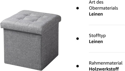 Rootz Folding Storage Stool - Ottoman Bench - Space Saving Seat - MDF (E1) - 37.5cm x 38cm x 37.5cm - Breathable Linen Cover