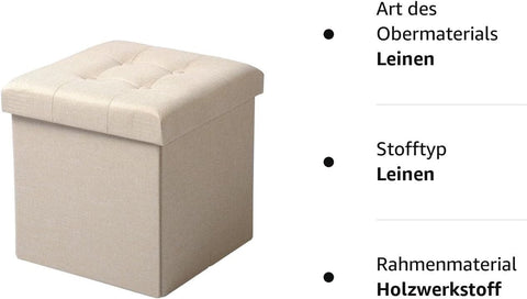 Rootz Stool with Storage - Storage Bench - Foldable Ottoman - Linen Fabric - 37.5cm x 38cm x 37.5cm - Space Saving - Breathable - 38L Storage